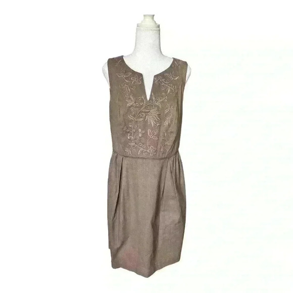 Boden Ada Textured Embroidered Sleeveless Brown Sheath Dress Size 10 - Picture 3 of 9